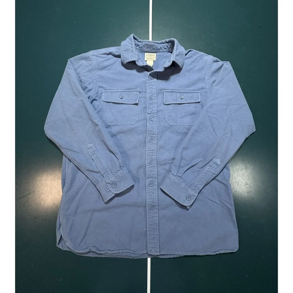Vintage LL Bean Chamois Cloth Shirt Men's Large Tall Light Blue Heavy Cotton